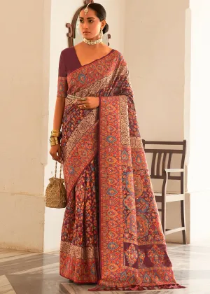 Syrup Brown Banarasi Jamawar Kashmiri Woven Silk Saree