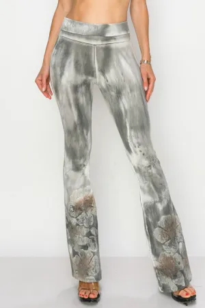 T-Party Floral Tie Dye Print Flare Pants - Gray