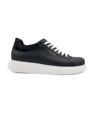 T-Racer Black Genuine Leather White Sole Men's Sneaker