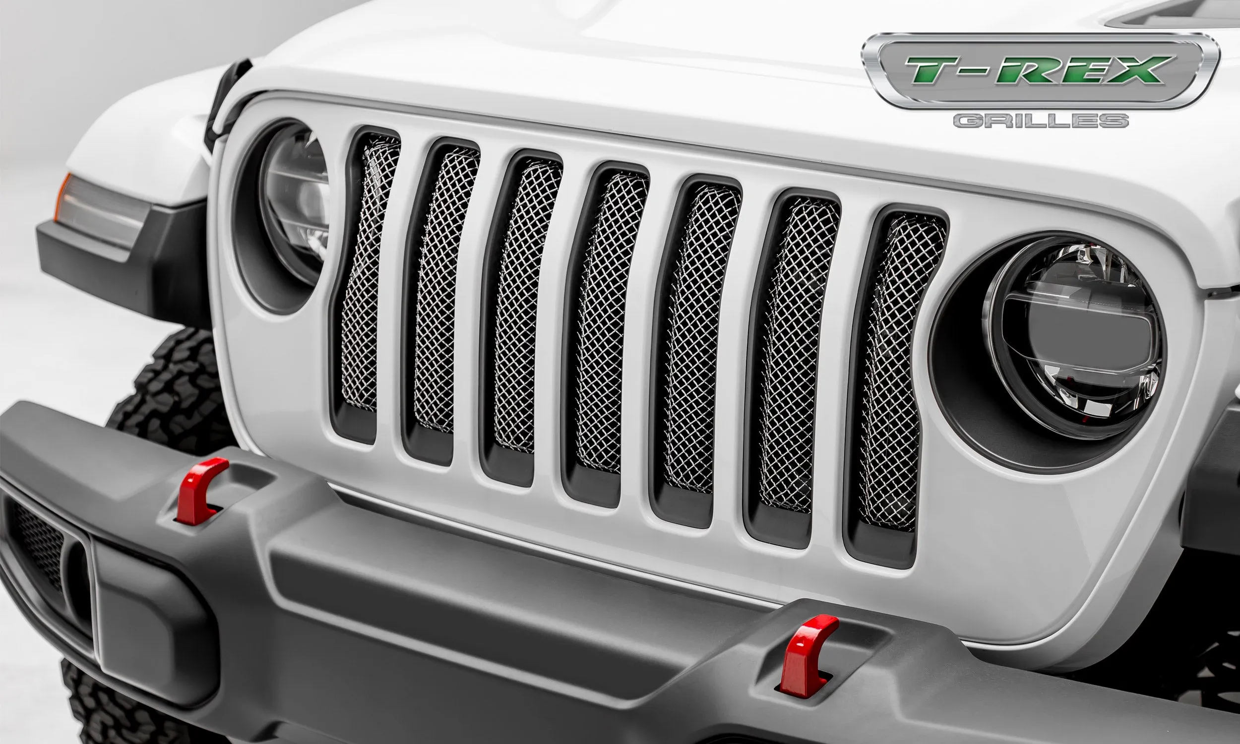 T-REX Sport Mesh Insert Grilles - Polished - Requires Drilling or Cutting - 2018-2019 Jeep JL