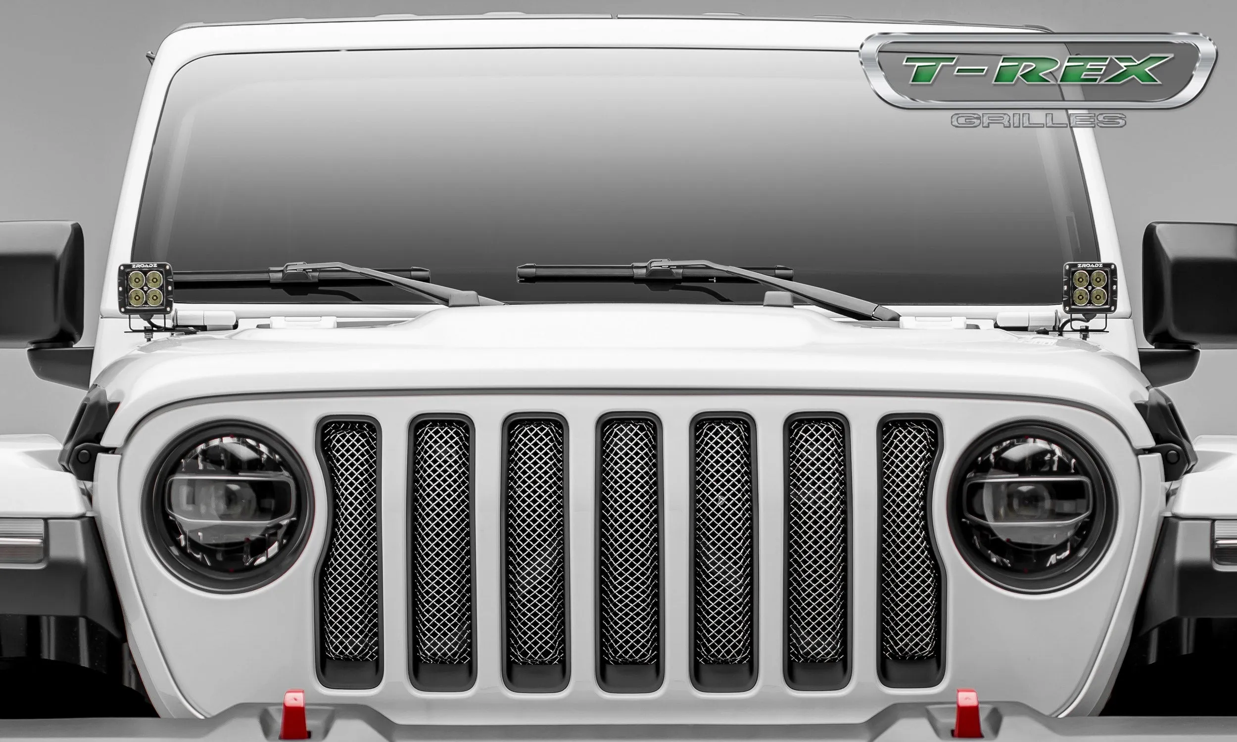 T-REX Sport Mesh Insert Grilles - Polished - Requires Drilling or Cutting - 2018-2019 Jeep JL