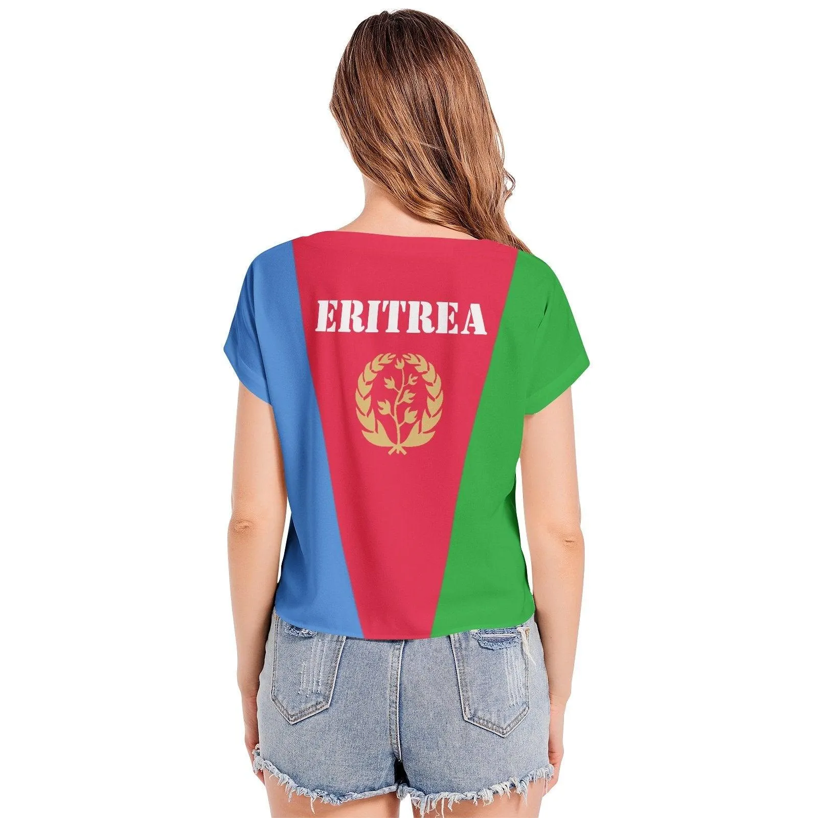 T-Shirt Eritrean Flag Batwing Sleeve V-Neck Top Chiffon