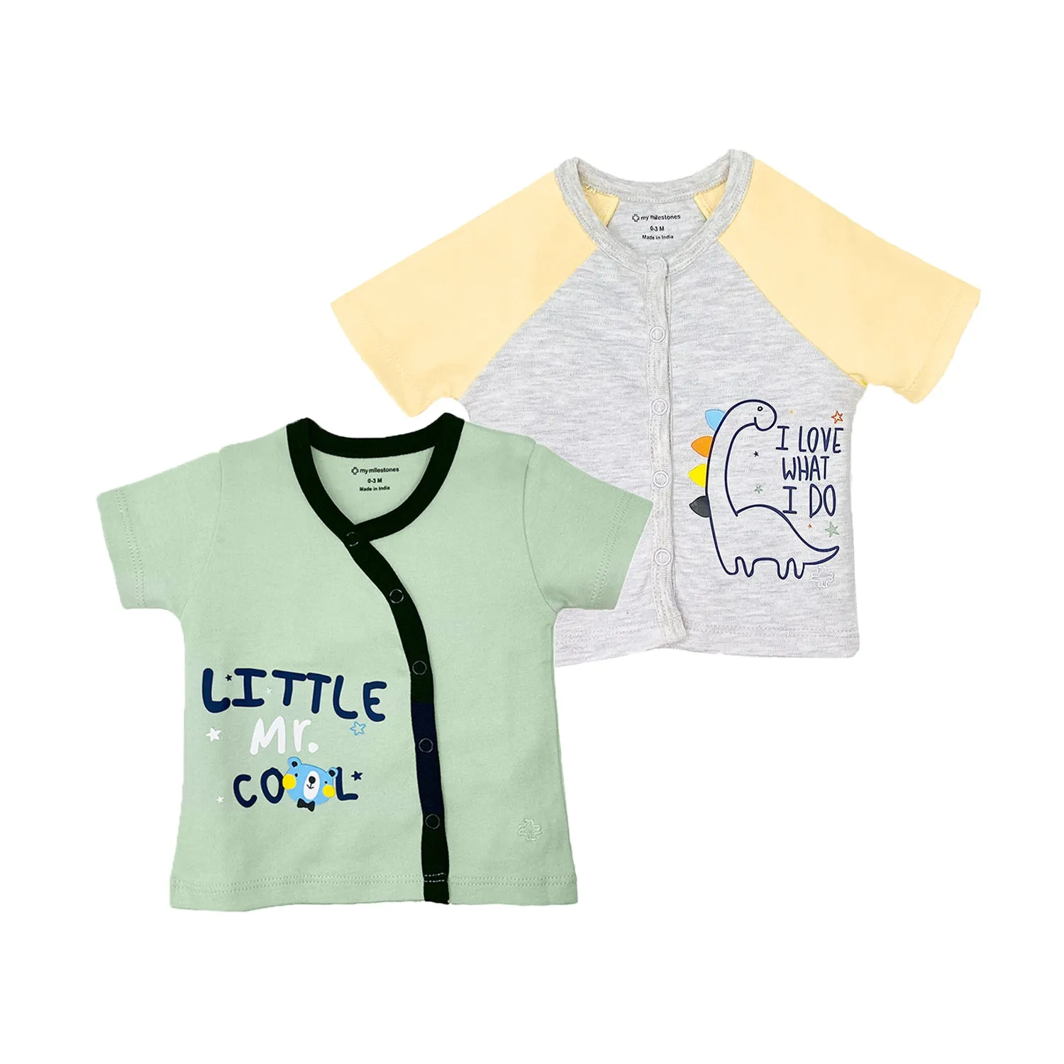 T-Shirt Half Sleeves Boys 2Pc Set - Grey/Sage Green