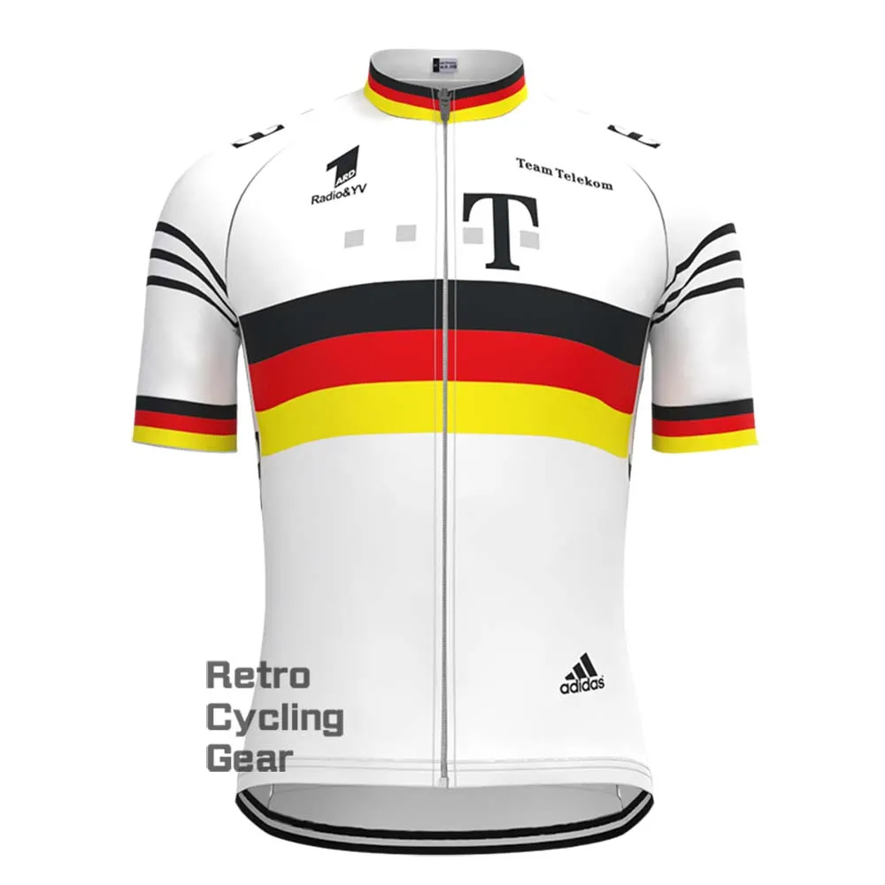 T white Retro Short Sleeve Cycling Jersey