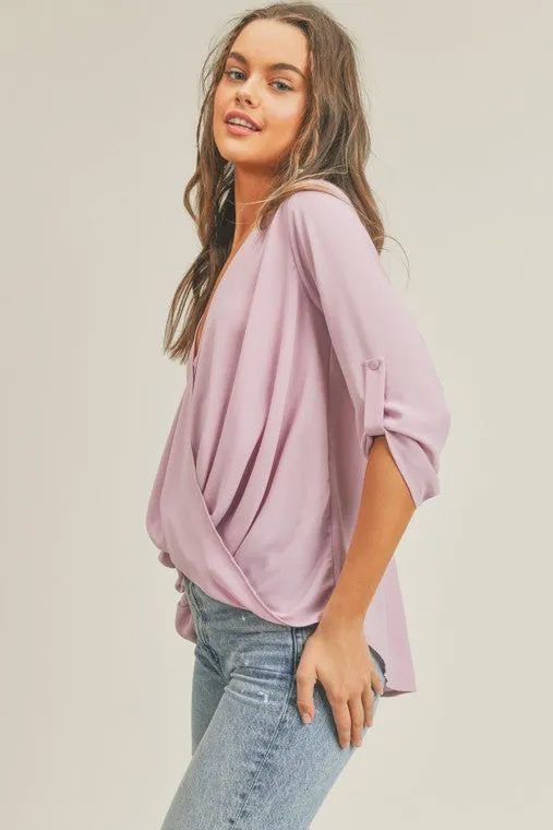 Tab Sleeve Surplice Top