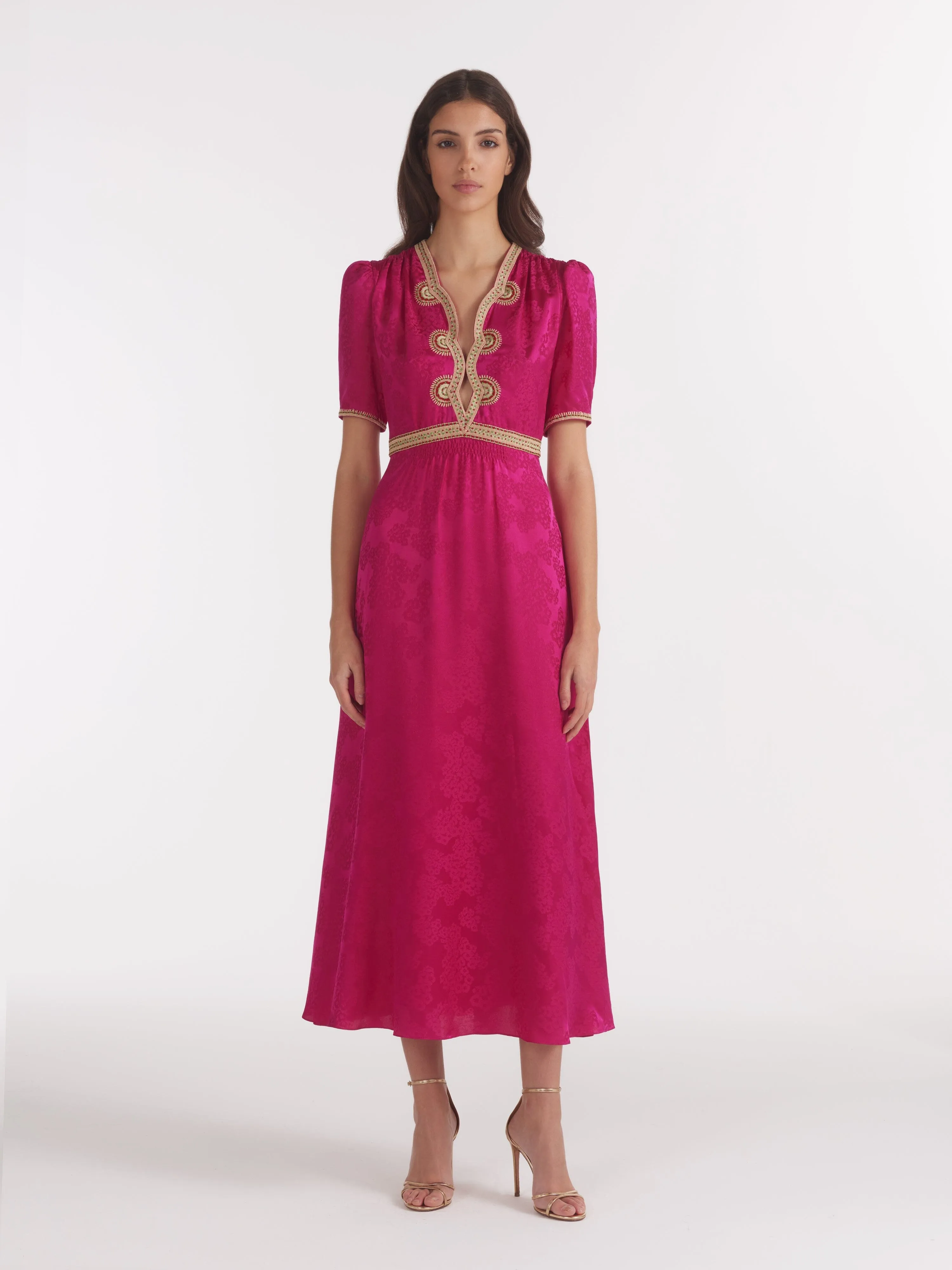 Tabitha Dress in Bright Azalea Ornate