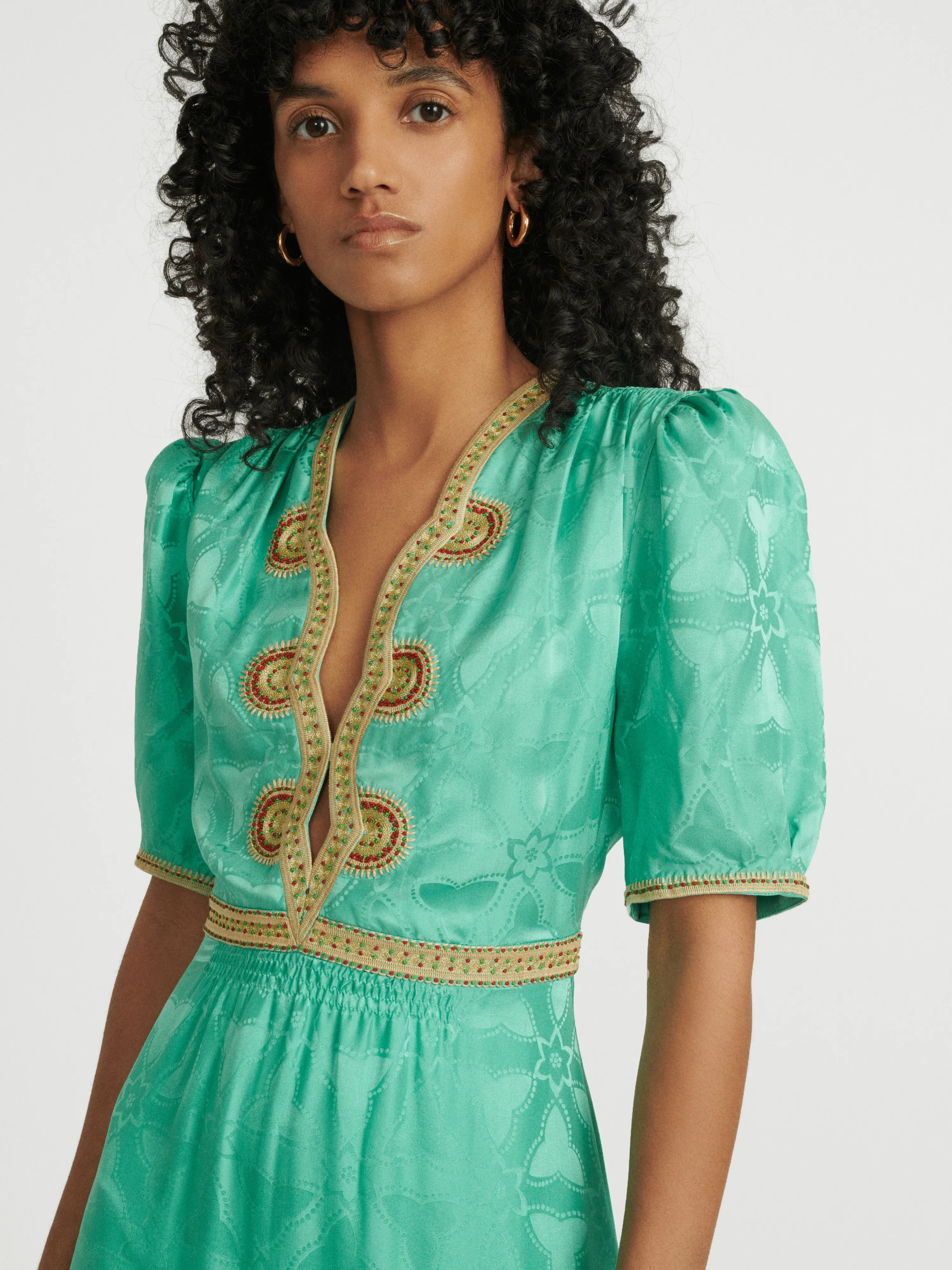 Tabitha Dress in Mint with Ornate Embroidery