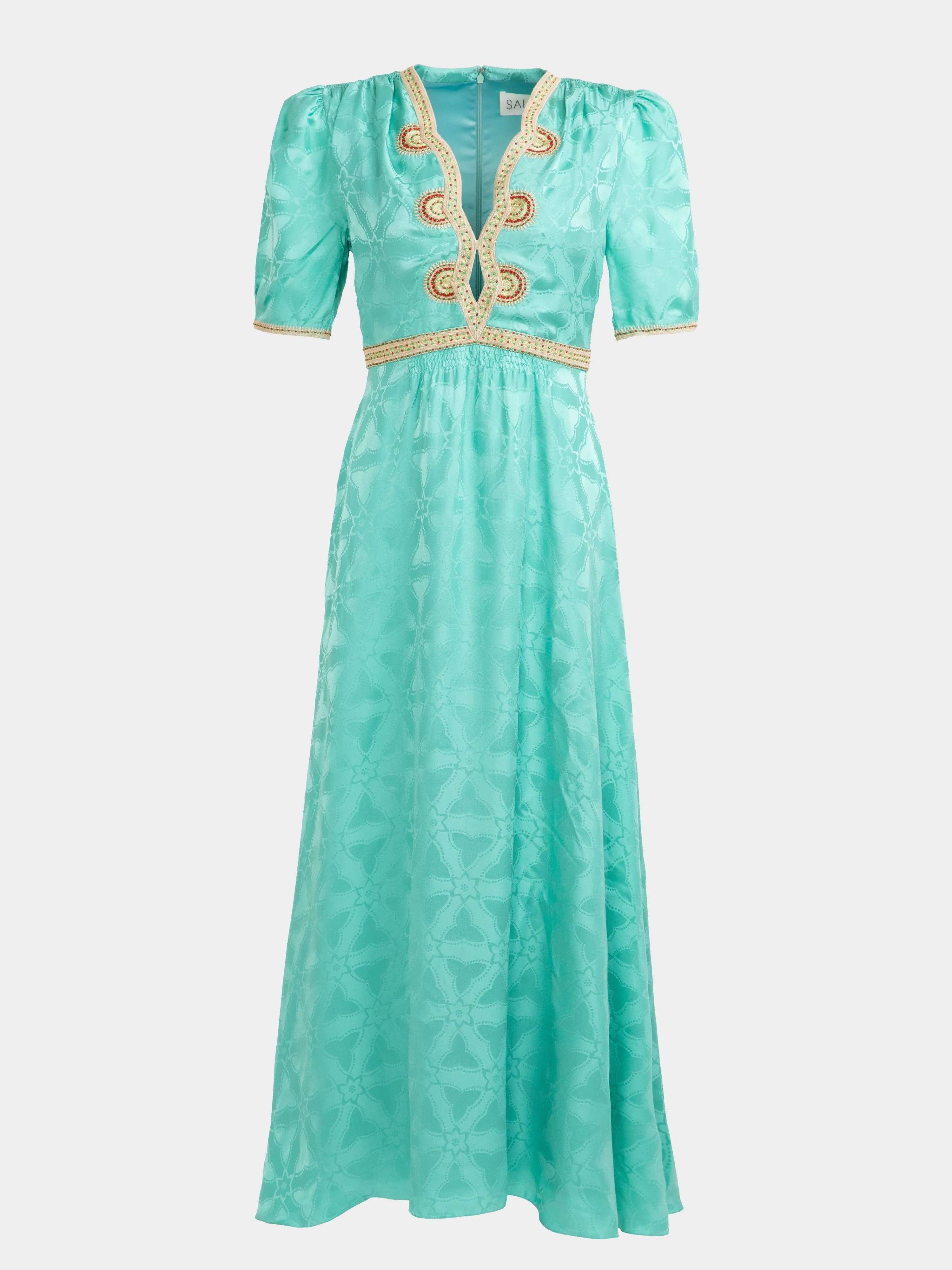 Tabitha Dress in Mint with Ornate Embroidery