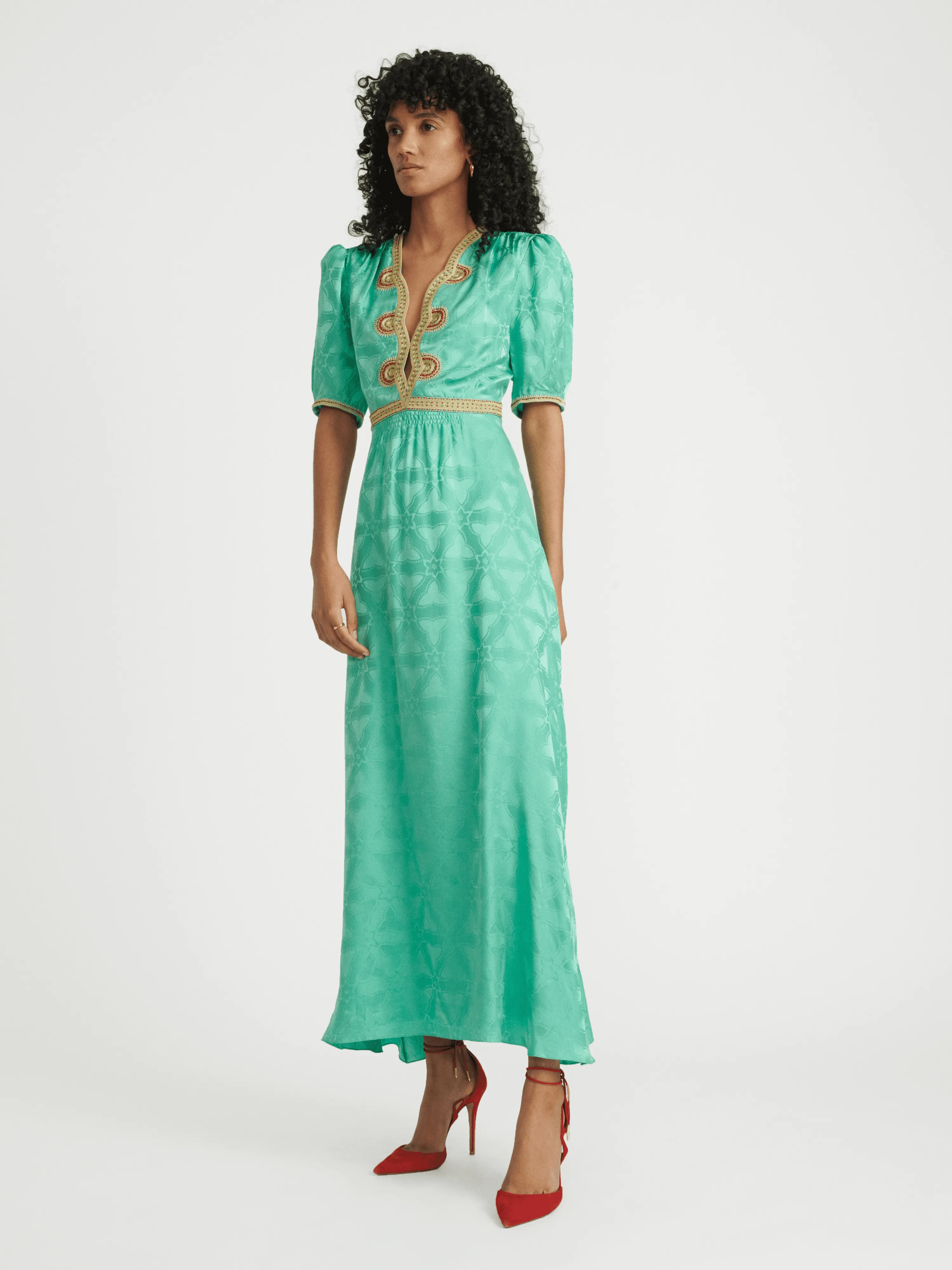 Tabitha Dress in Mint with Ornate Embroidery