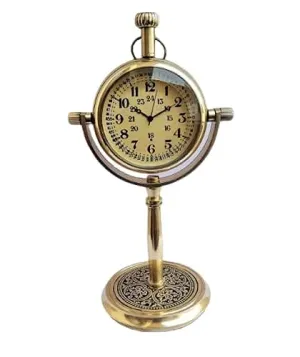 Table Clock Brass Antique Vintage Nautical Brass Stand Clock Table Desk Clock with Bold Numbers Vintage Office Table Decor Clock Shelf Clock for Living Room and Office Desk Showpiece