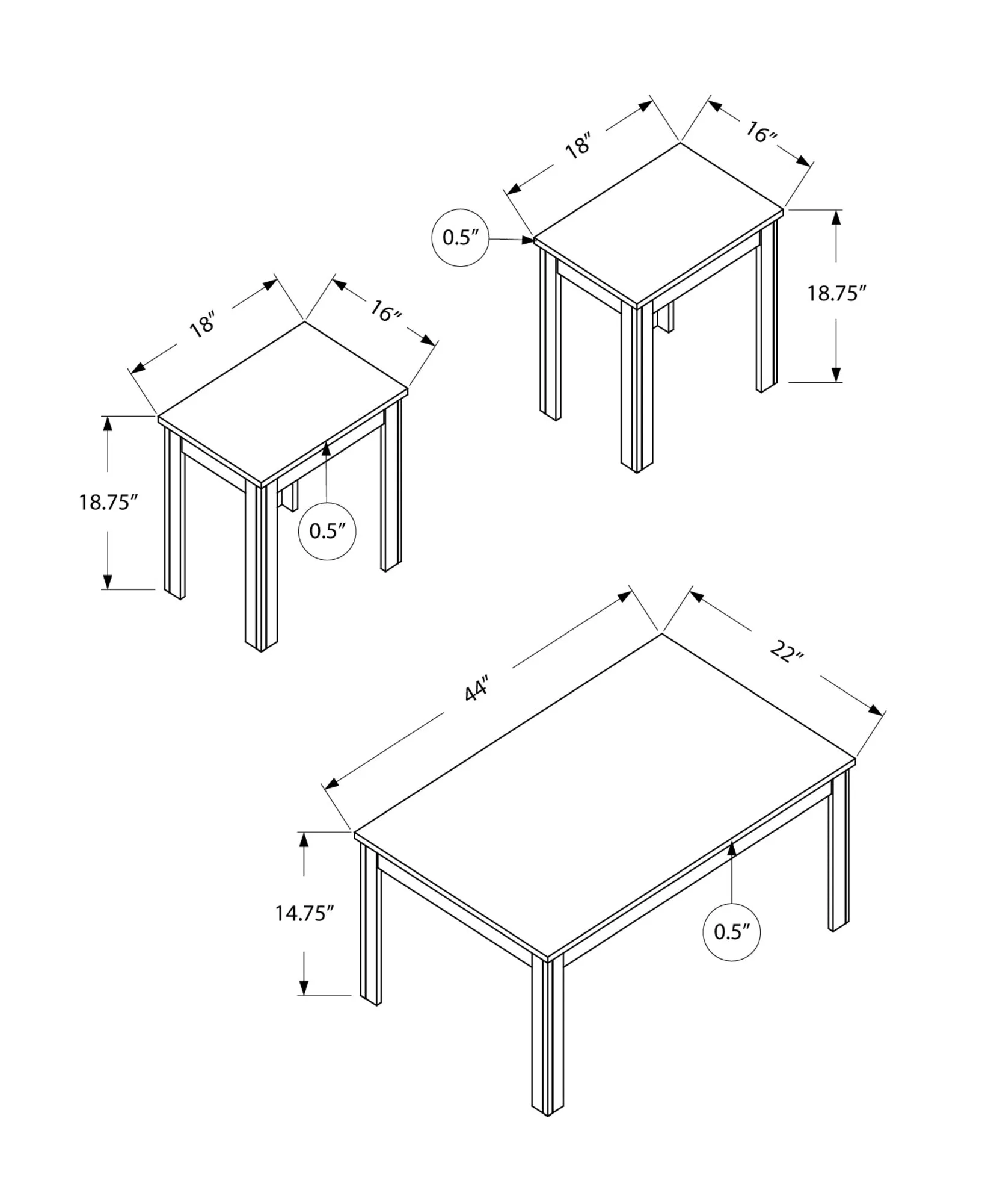 Table Set - 3Pcs Set / Cappuccino