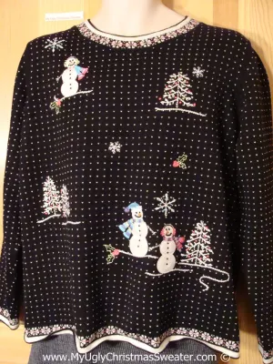 Tacky 80s Sweater Snow Scene and Padded Shoulders (f1227)