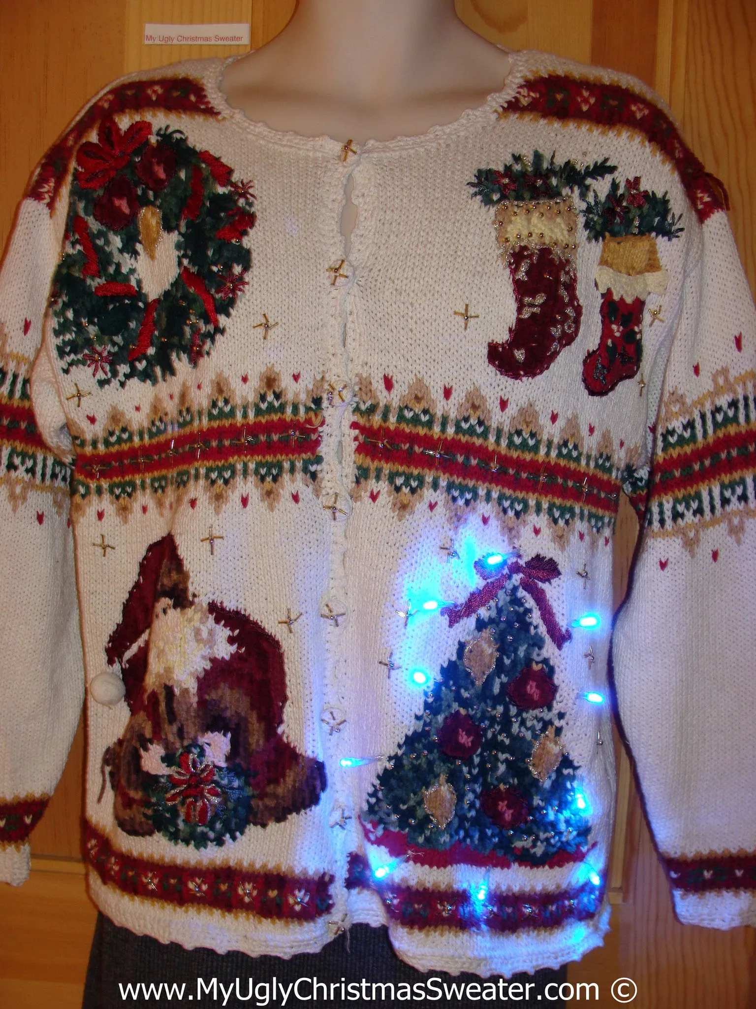 Tacky 80s Xmas Sweater with Lights 2sided Design (g136)