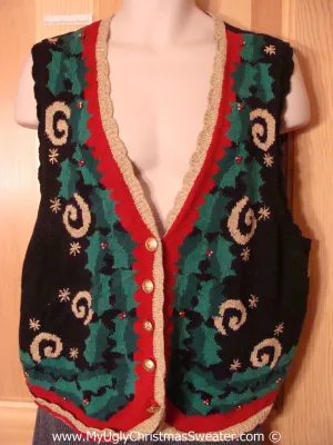 Tacky Christmas Sweater Party Ugly Sweater Vest with Horrid Geometric Festive Swirls (f930)