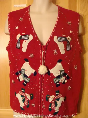 Tacky Christmas Sweater Vest with Tumbling Snowmen  (f1389)