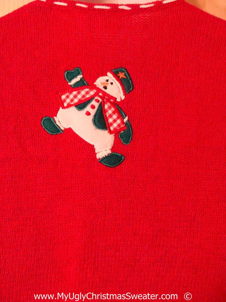 Tacky Christmas Sweater Vest with Tumbling Snowmen  (f1389)