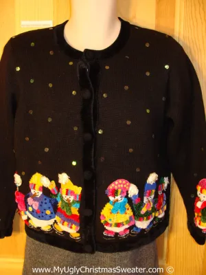 Tacky Holiday Sweater with Colorful Bling Snowman Friends (f1010)