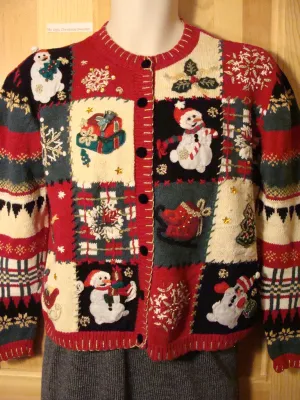 Tacky Ugly Christmas Sweater Busy Festive Jam Packed Design on Front and Sleeves (f454)