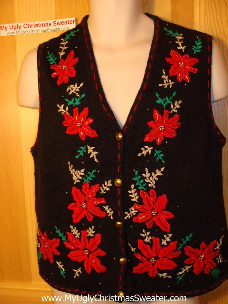 Tacky Ugly Christmas Sweater Vest Poinsetias (f38)