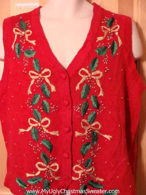 Tacky Ugly Christmas Sweater Vest with Bead Bling Ivy (f353)