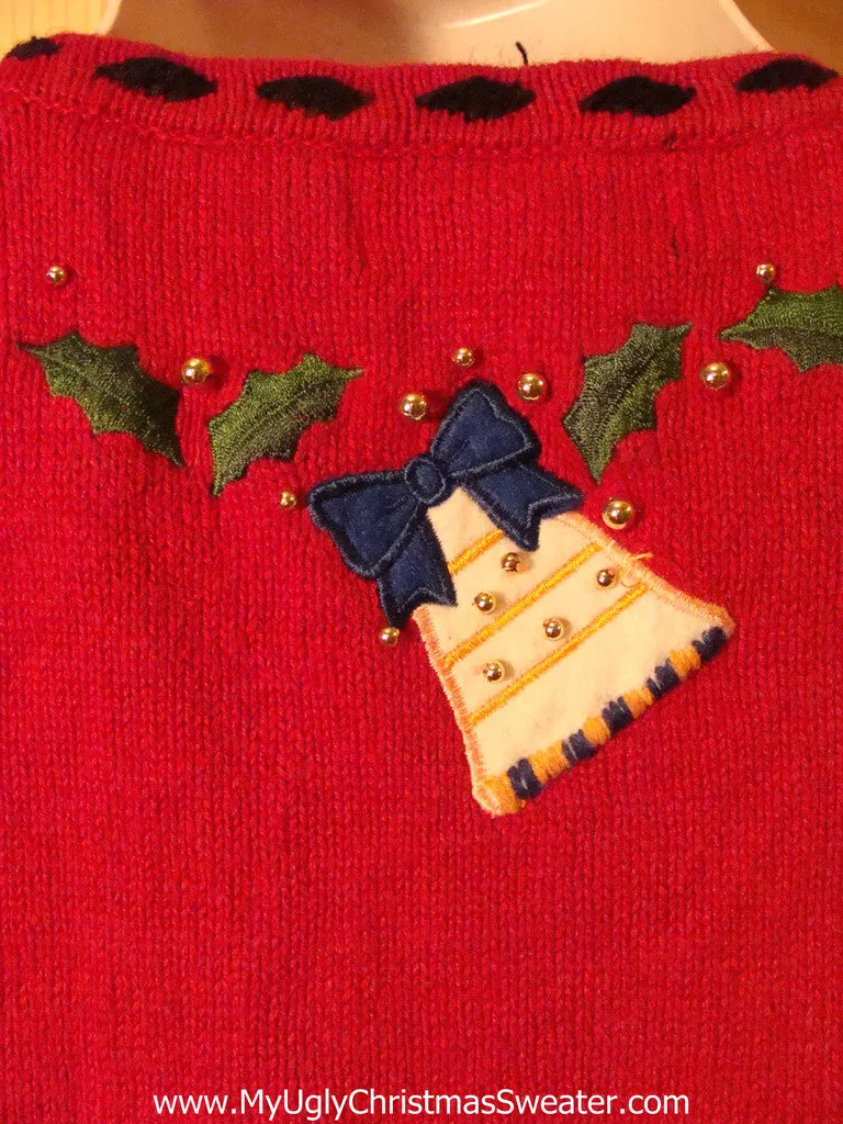 Tacky Ugly Christmas Sweater Vest with Bling Bead Accents (f384)