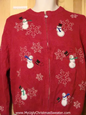 Tacky Ugly Christmas Sweater with Frightened Windy Snowmen (f249)