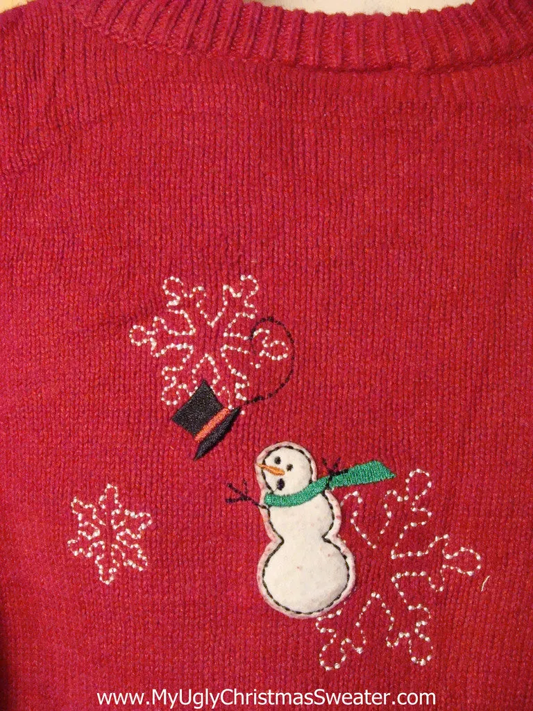 Tacky Ugly Christmas Sweater with Frightened Windy Snowmen (f249)