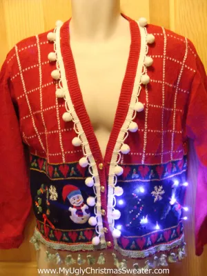 Tacky Ugly Christmas Sweater with Lights and Fringe. 80s Style with Padded Shoulders. (g15)