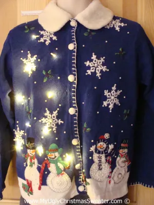 Tacky Xmas Sweater Happy Snowmen with Lights (g125)