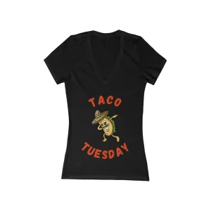 TACO TUESDAY Women's Jersey Short Sleeve Deep V-Neck Tee