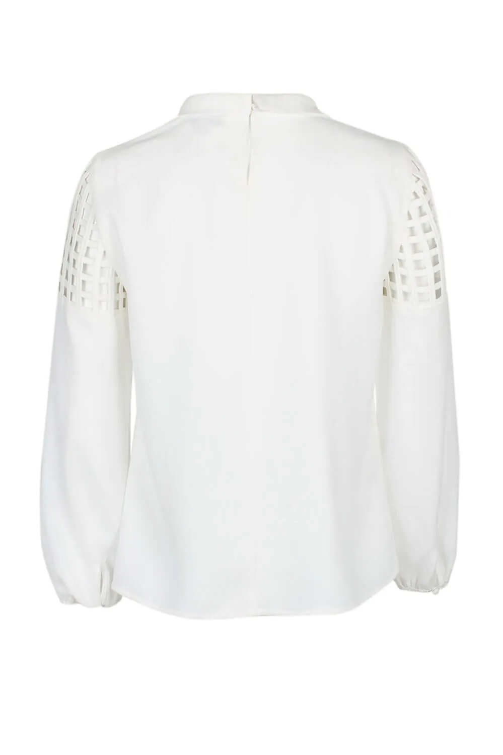 Tahari ASL Tie Neck Long Sleeve Lasercut Shoulder Keyhole Back Crepe Top (Petite)