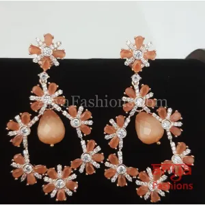 Tahira Peach and Green Beads Cubic Zirconia Fusion Earrings