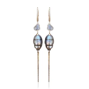 Tahitian Pearl and Diamond 14k Drop Earrings