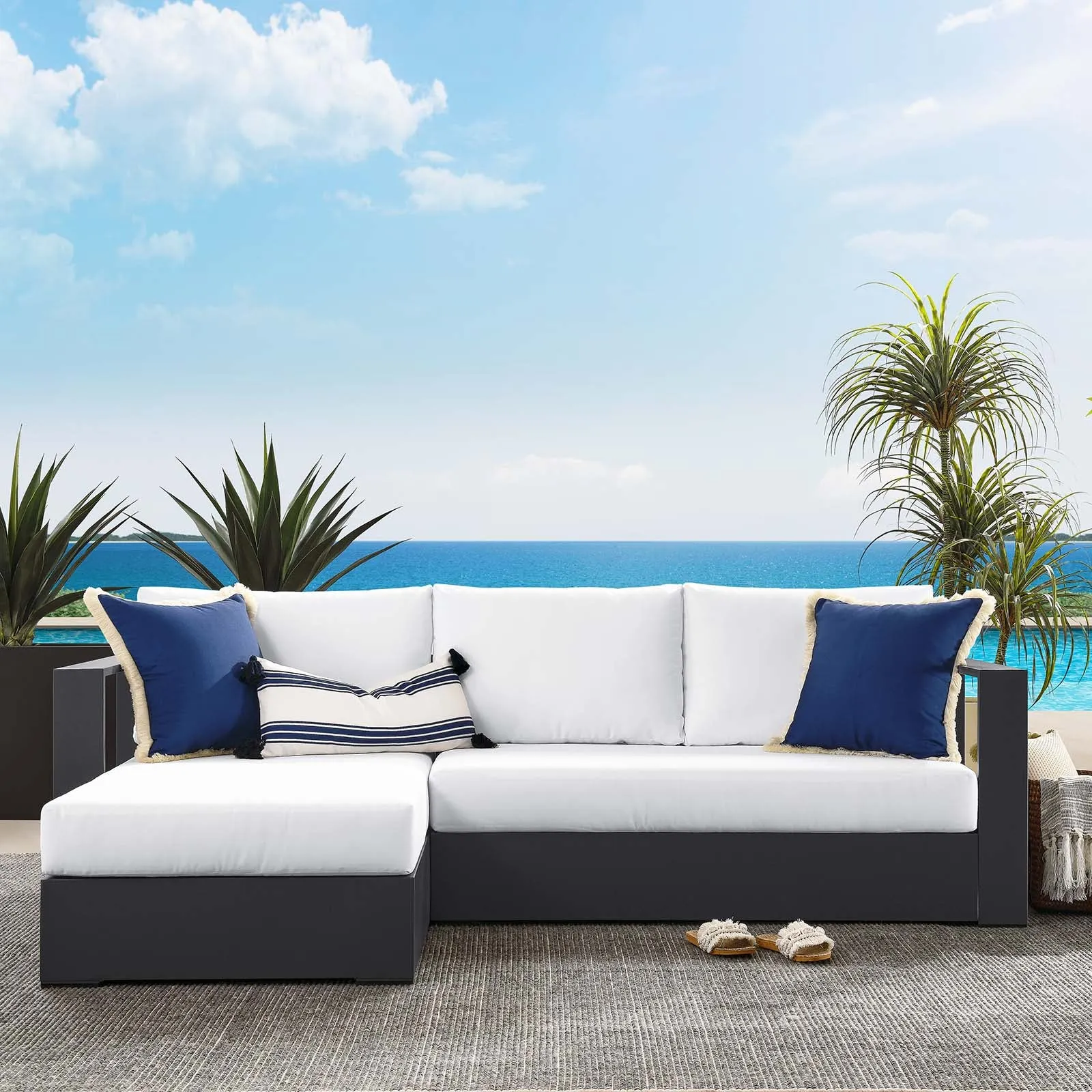 Tahoe Outdoor Patio Powder-Coated Aluminum 2-Piece Left-Facing Chaise Sectional Sofa Set