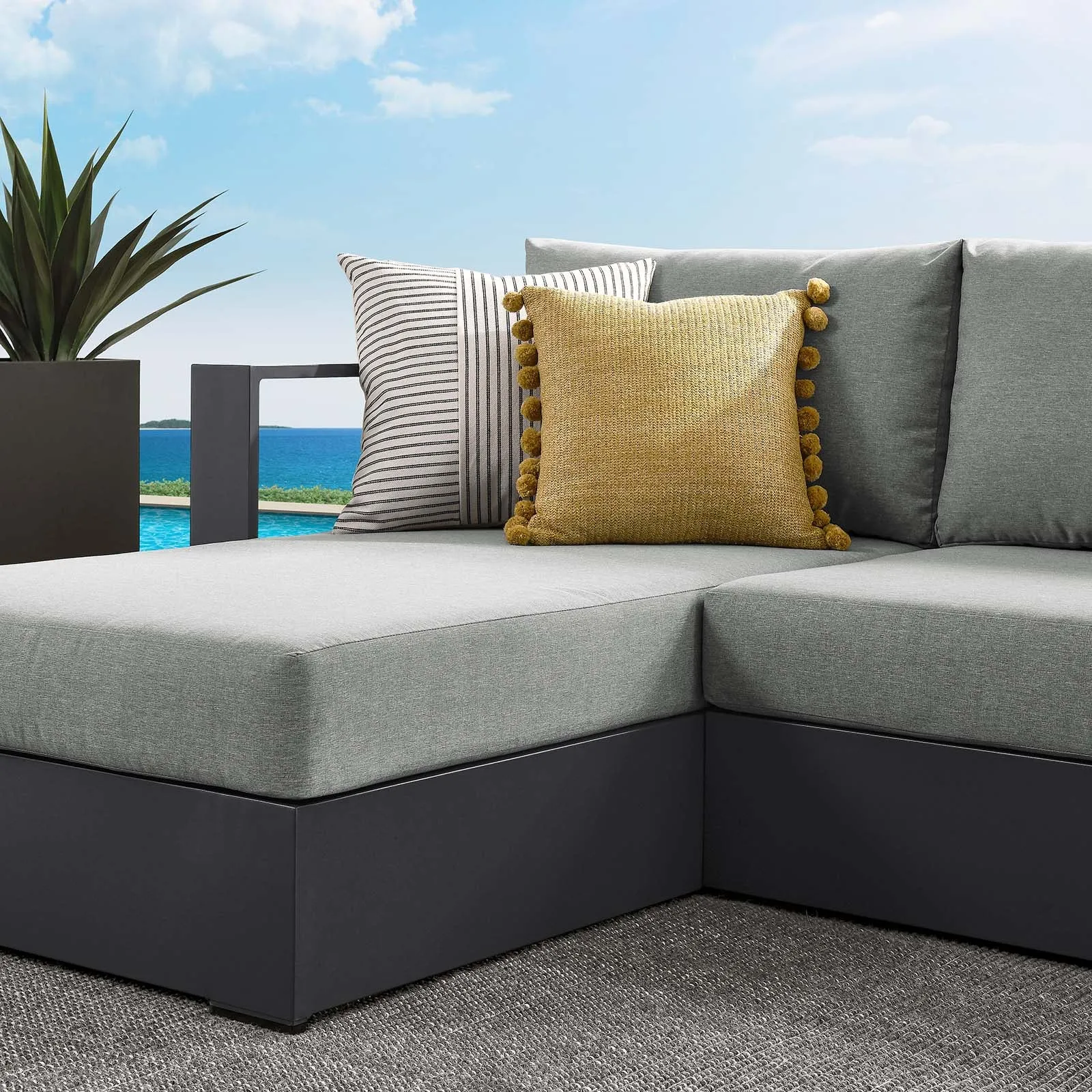 Tahoe Outdoor Patio Powder-Coated Aluminum 2-Piece Left-Facing Chaise Sectional Sofa Set