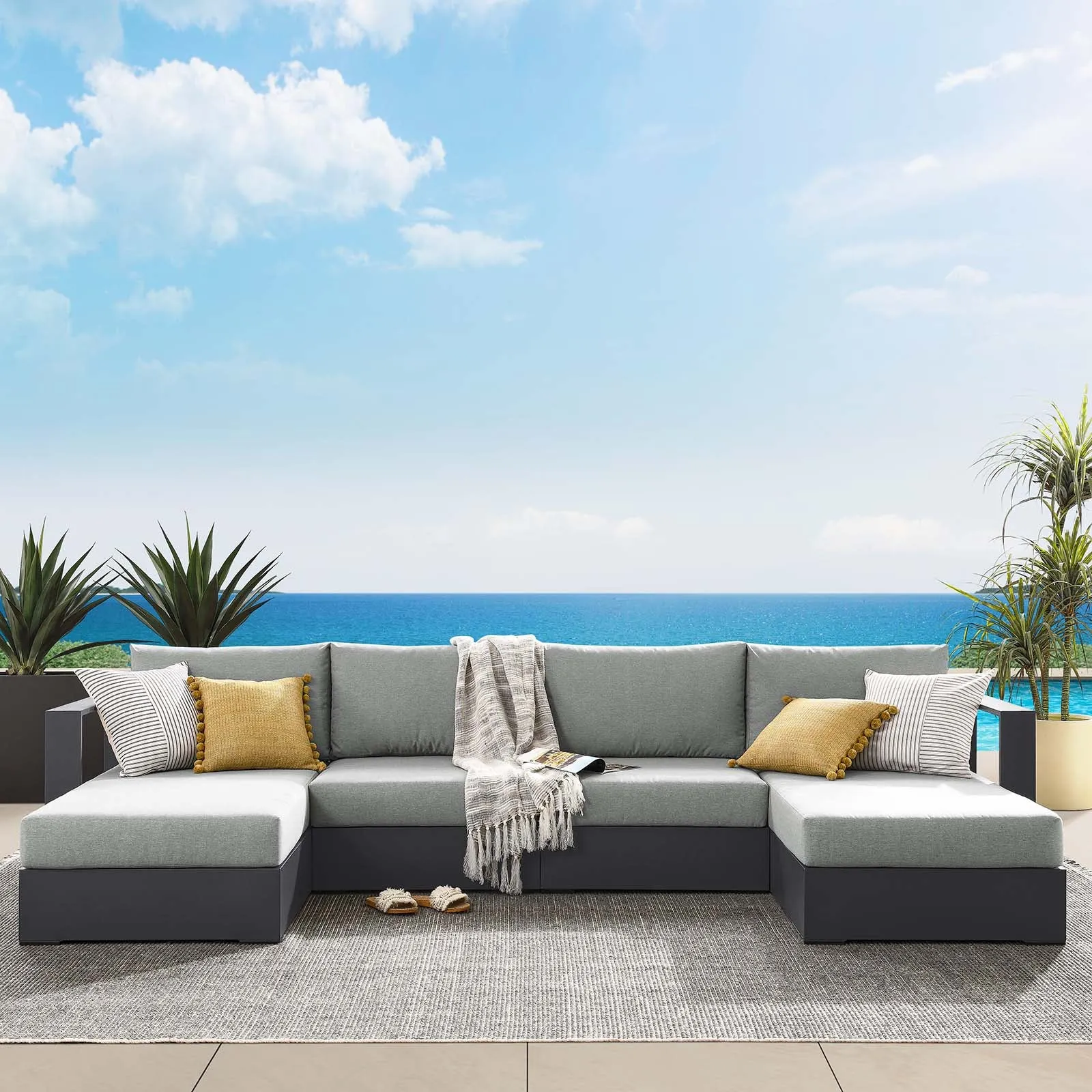 Tahoe Outdoor Patio Powder-Coated Aluminum 4-Piece Sectional Sofa Set