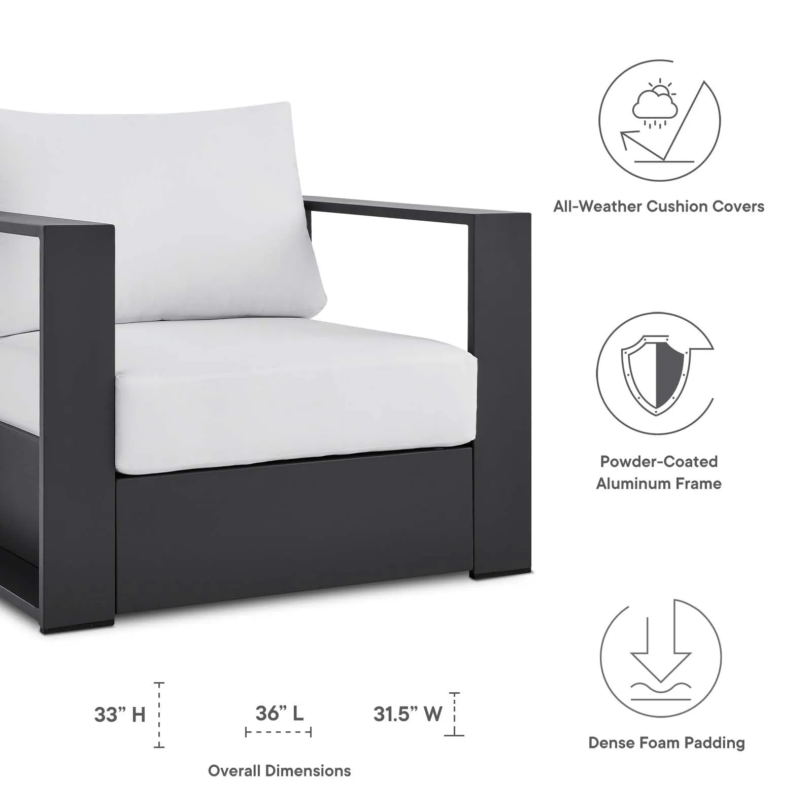 Tahoe Outdoor Patio Powder-Coated Aluminum Armchair