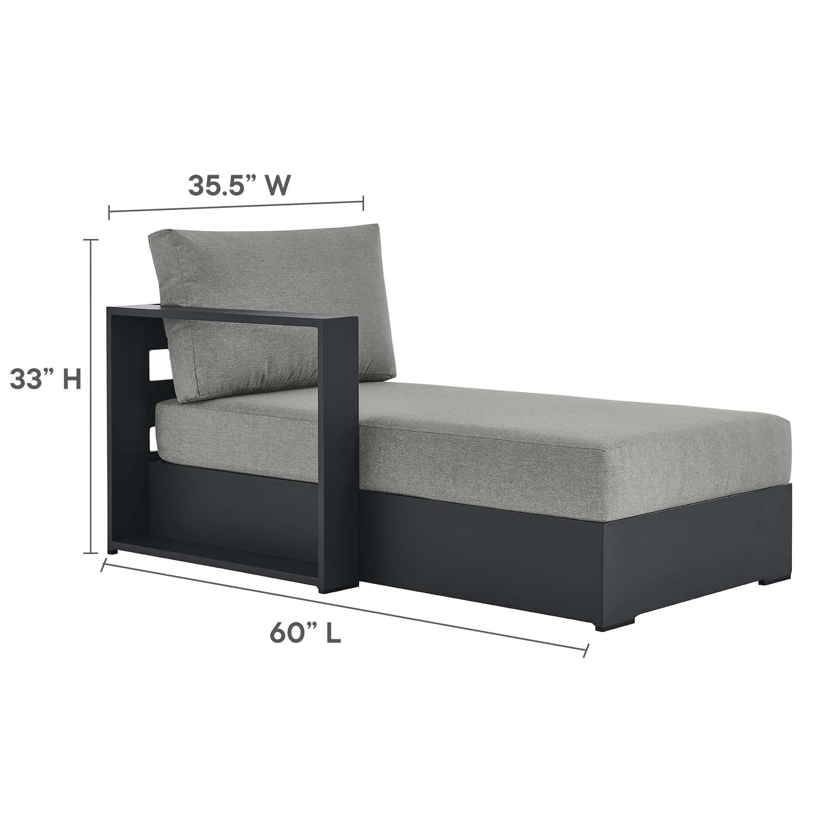 Tahoe Outdoor Patio Powder-Coated Aluminum Modular Left-Facing Chaise Lounge