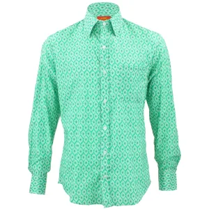 Tailored Fit Long Sleeve Shirt - Green Abstract Floral