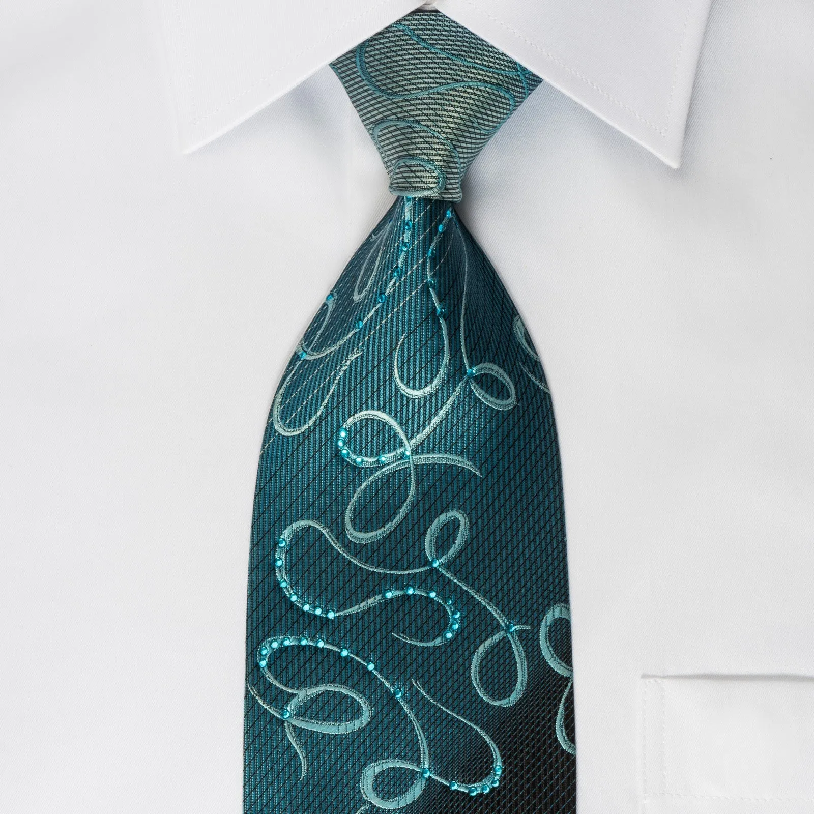 Taiyo Gold Silk Rhinestone Necktie Scrolls On Blue