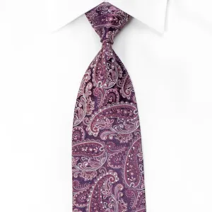 Taiyo Men's Crystal Silk Necktie Paisley On Purple Sparkling With Rhinestones