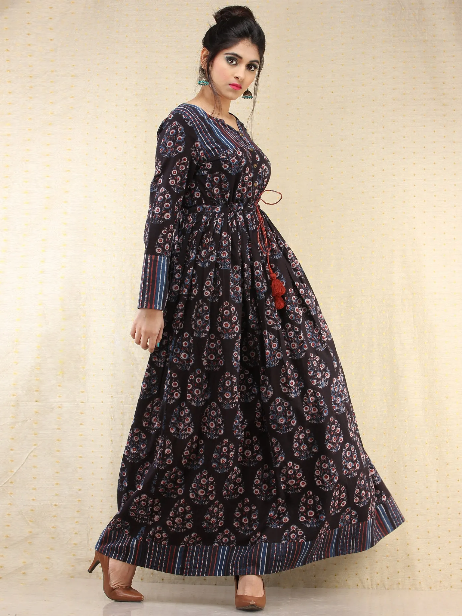 Tamanna - Hand Block Printed Long Cotton Dress - D389F1837