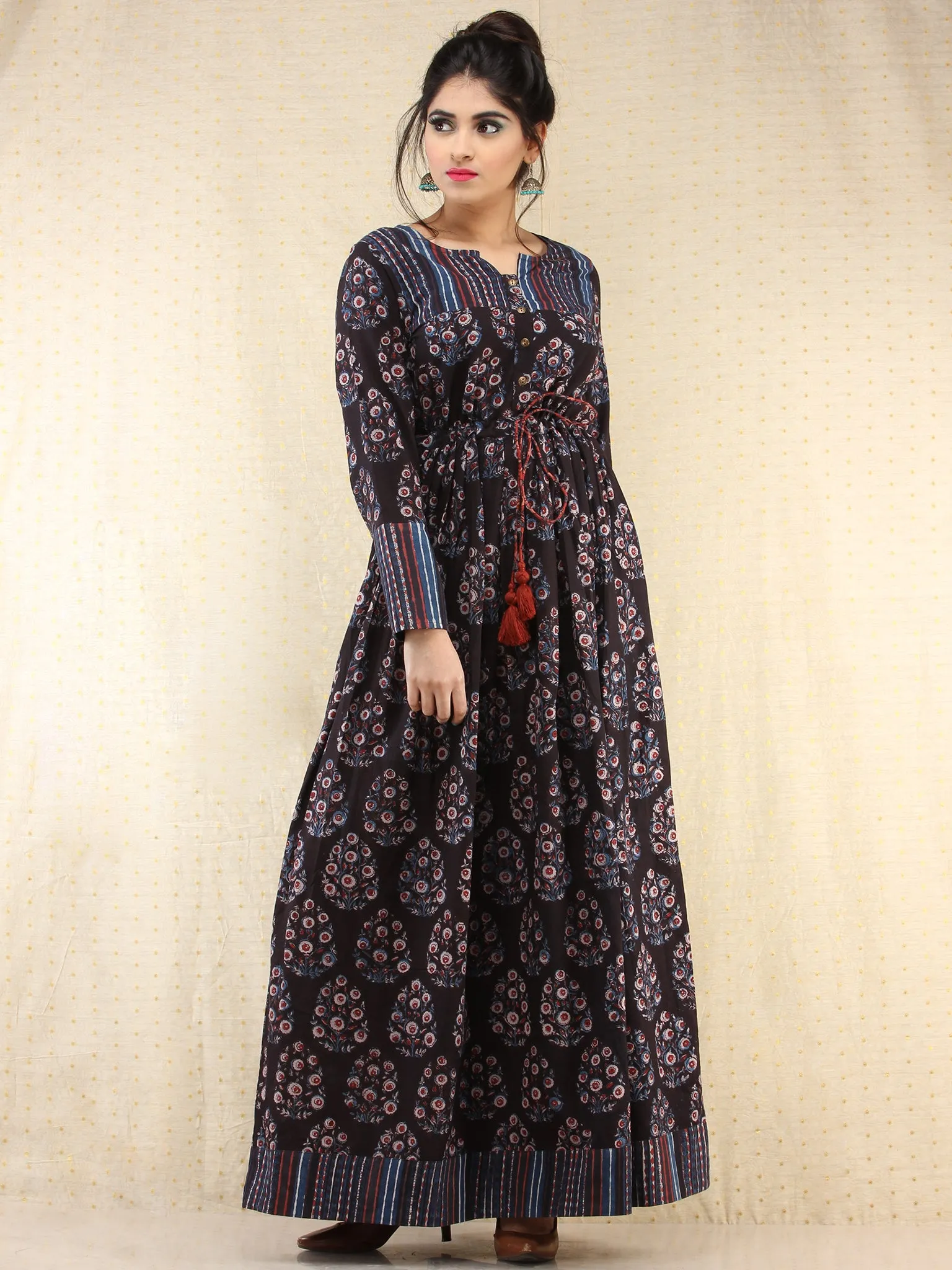 Tamanna - Hand Block Printed Long Cotton Dress - D389F1837