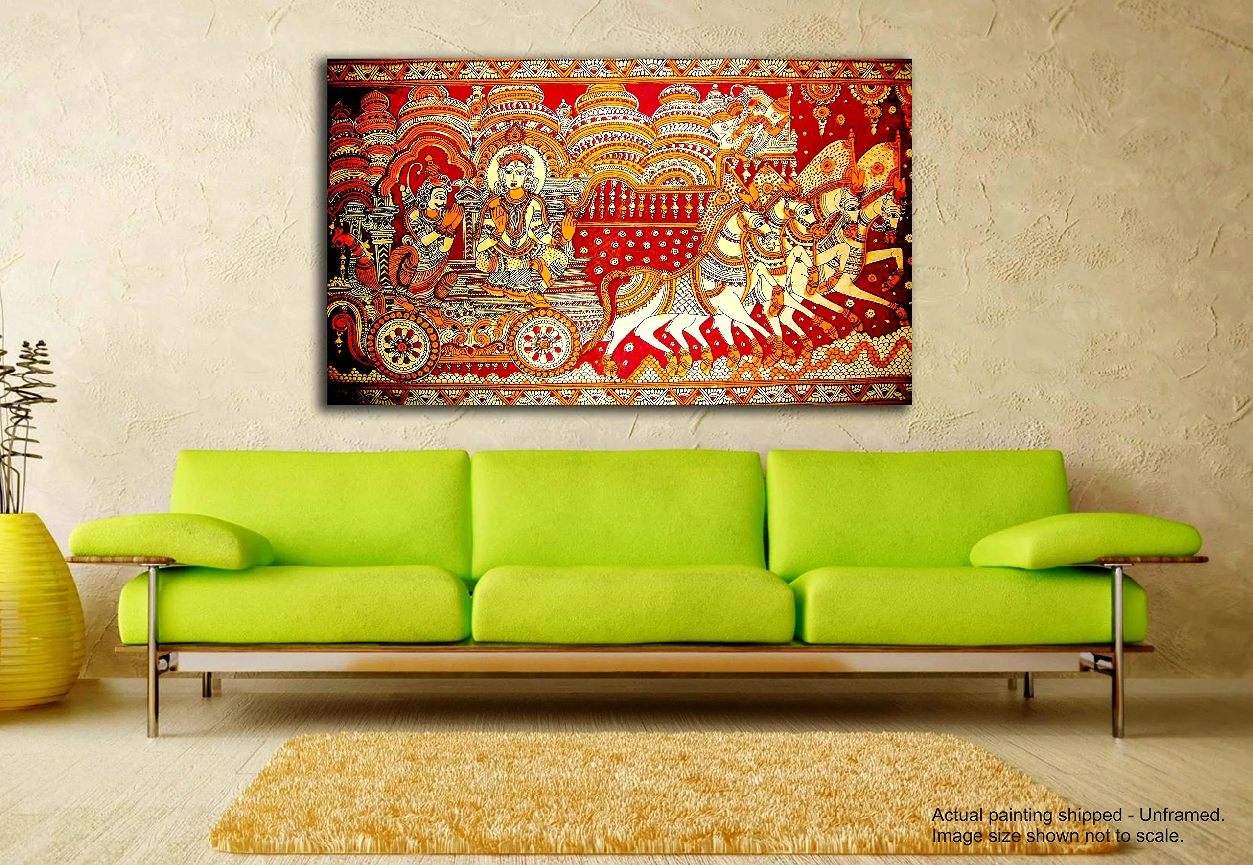 Tamatina Madhubani Art Canvas Painting for Home, Living Room, Hall | Krishna Arjun Traditional Paitning for Home Decor | Size - 36X24 Inches