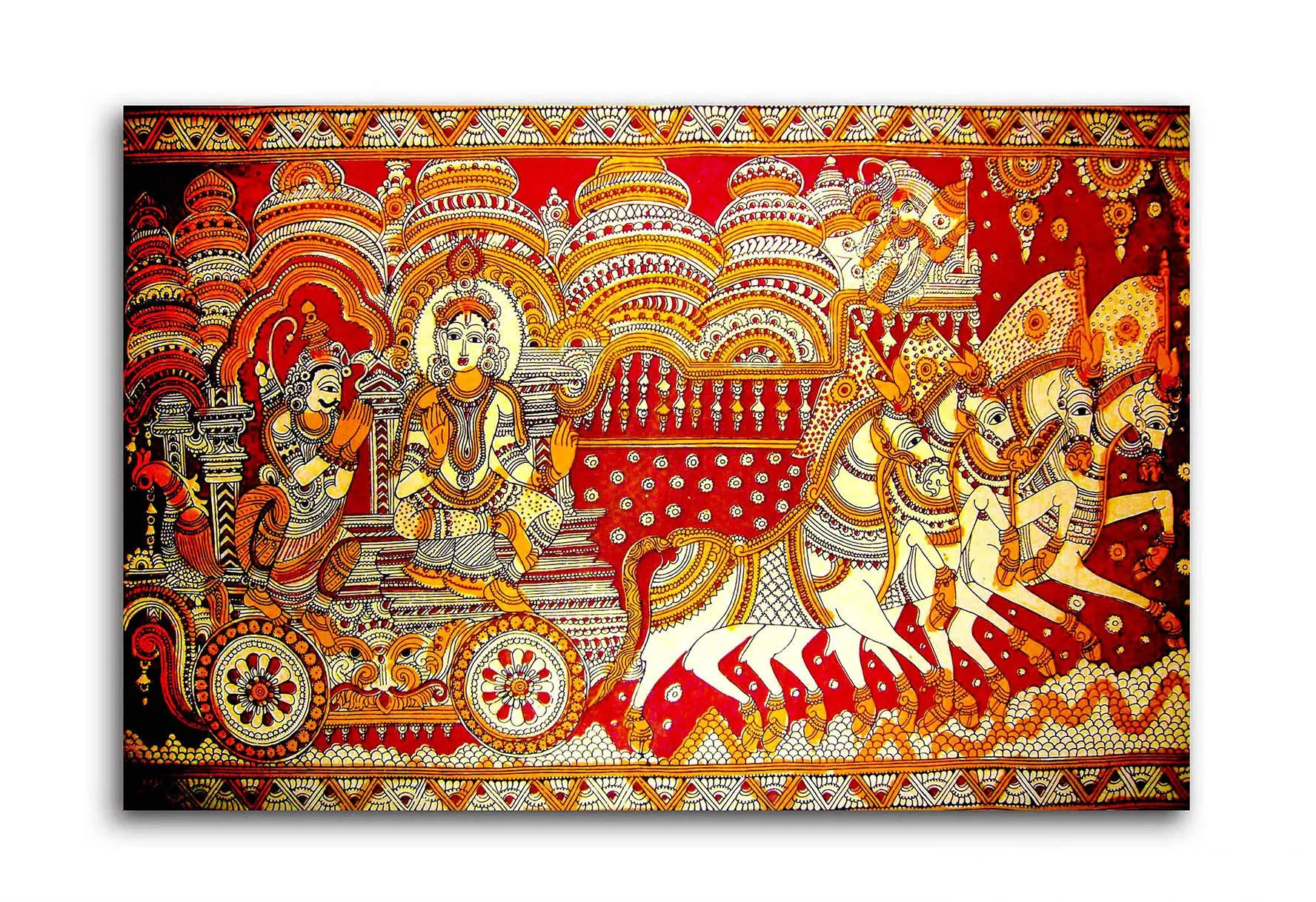 Tamatina Madhubani Art Canvas Painting for Home, Living Room, Hall | Krishna Arjun Traditional Paitning for Home Decor | Size - 36X24 Inches