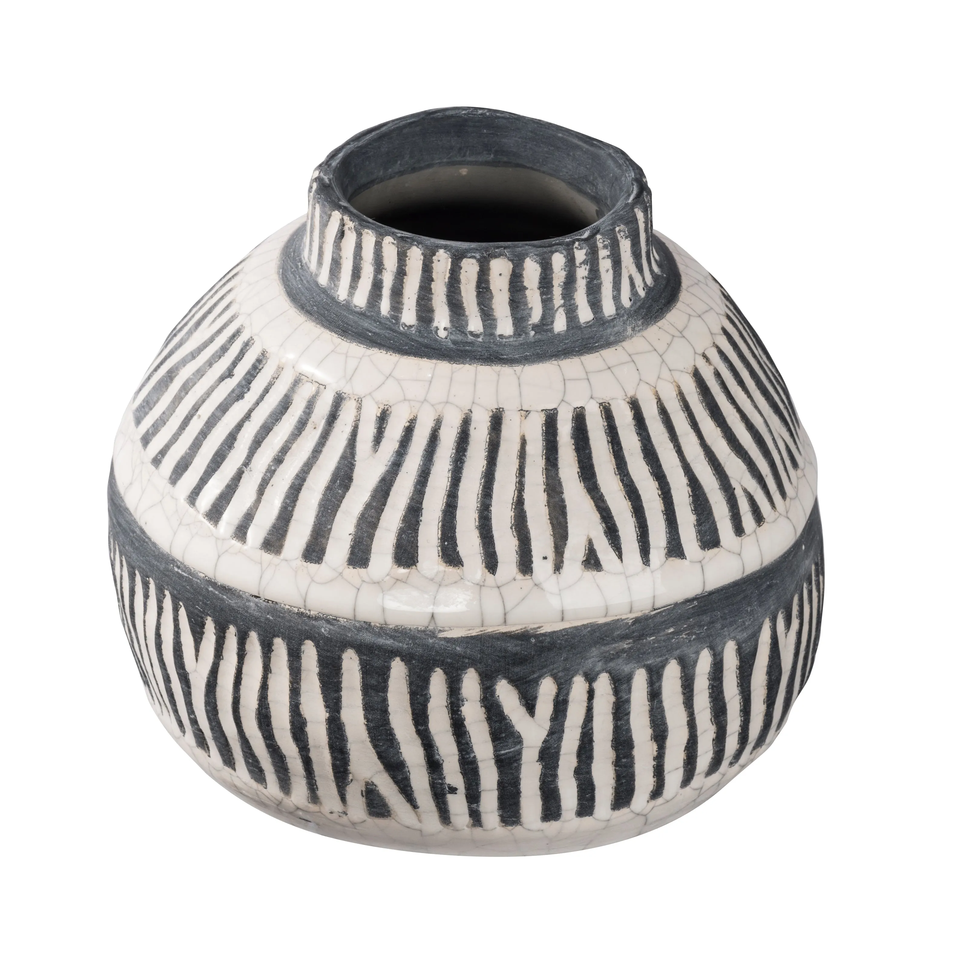 Tan and Black Ceramic Vase Short