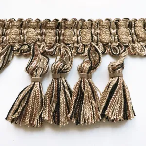 Tan and Black High Quality Decorative Tassel Trim by the yard