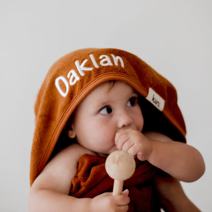 Tan Brown Personalised Kiin Baby Hooded Bath Towels