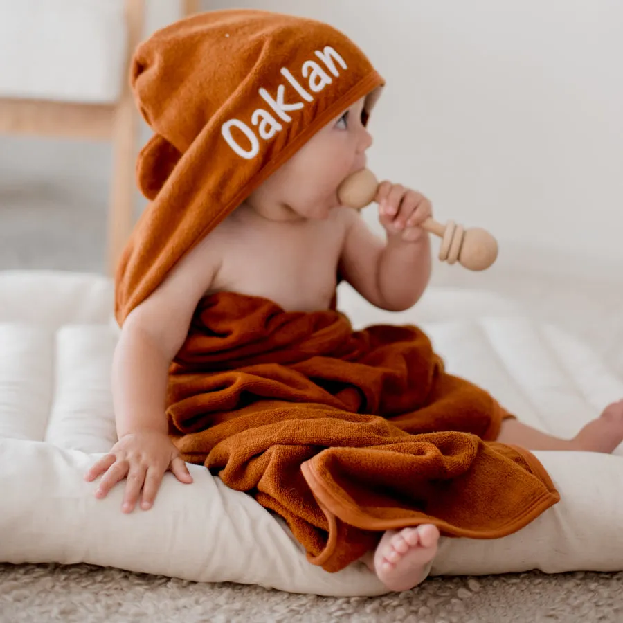 Tan Brown Personalised Kiin Baby Hooded Bath Towels