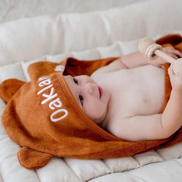 Tan Brown Personalised Kiin Baby Hooded Bath Towels